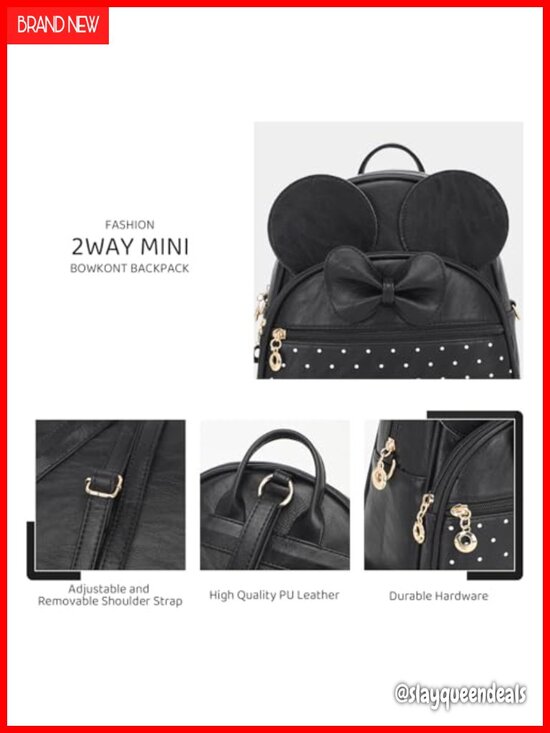 Bowknot Mini Backpack Cute Daypack Convertible Shoulder Bag Purse PU Leather